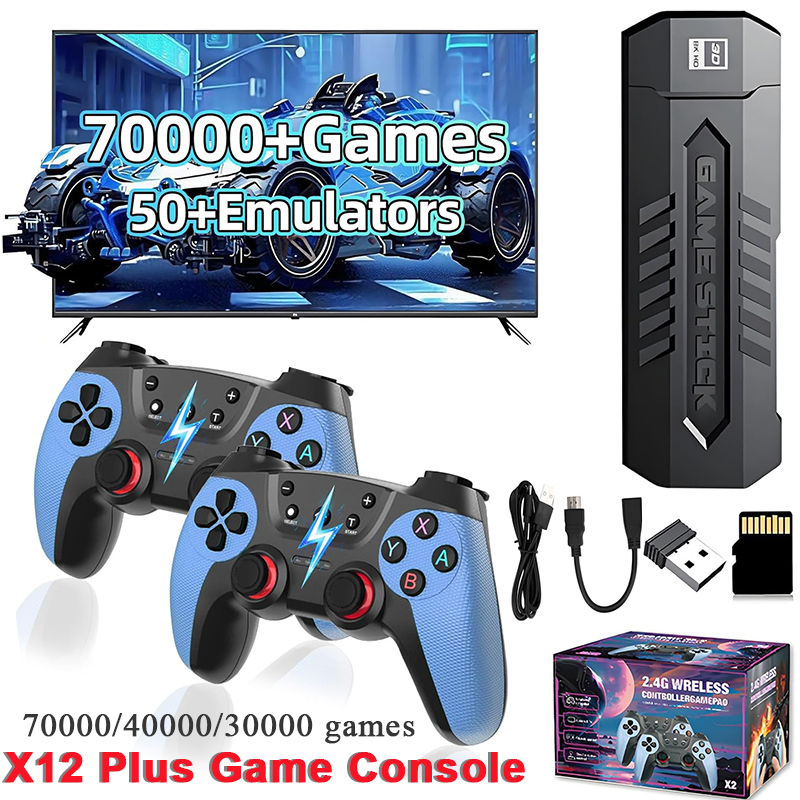 Retro Gaming Game Stick - X2 รีโทรเกมสติ๊ก 128GB 70000/30000+ เกมไร้สายคอนโทรลทีวีคอนโซลวิดีโอเกมพกพาสำหรับ PS1/N64/GBA