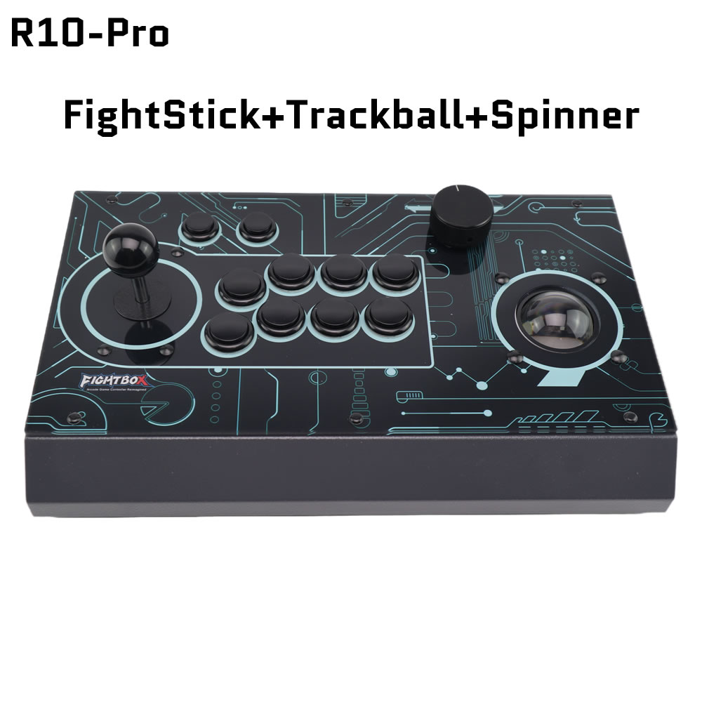 Retro Gaming Game Stick - จอยสติ๊กต่อสู้ FightBox R10-PRO พร้อมแทร็กบอลและสปินเนอร์ คอนโทรลเลอร์เกมย้อนยุคสำหรับ PC/PS3/SWITCH