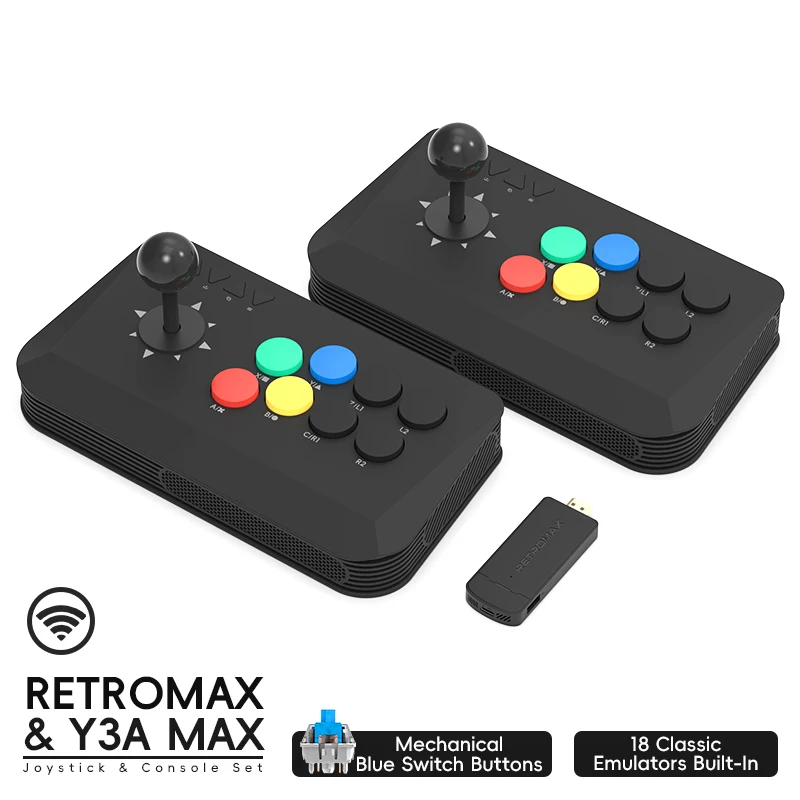 Retro Gaming Game Stick - จอยสติ๊กไร้สาย Y3A Max สำหรับเล่นเกมต่อสู้บนพีซี ทีวีบ็อกซ์ รองรับหลายระบบ