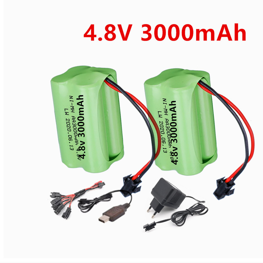 Rechargeable Battery Aa - แบตเตอรี่แบบชาร์จได้ 4.8v 3000mAh พร้อมที่ชาร์จสำหรับเรือ RC, รถ