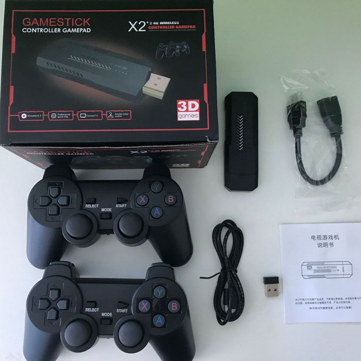 Retro Gaming Game Stick - เครื่องเล่นวิดีโอเกม X2 Retro คอนโซลเกมไร้สาย 2.4G พร้อมจอยควบคุมคู่