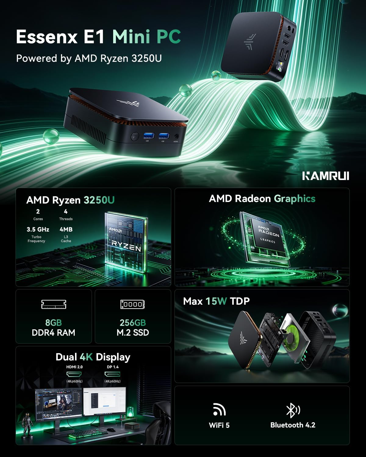 คอมพิวเตอร์ขนาดเล็ก KAMRUI AMD - Retro Gaming Mini Pc บทวิจารณ์และราคา